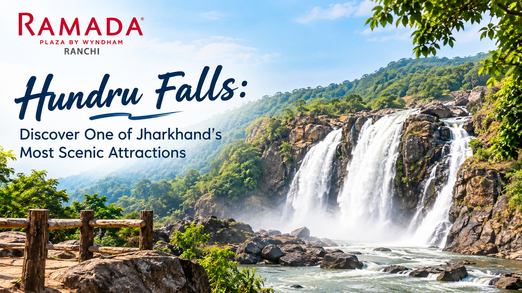 Hundru Falls cascading down rocky cliffs surrounded by green forest in Jharkhand